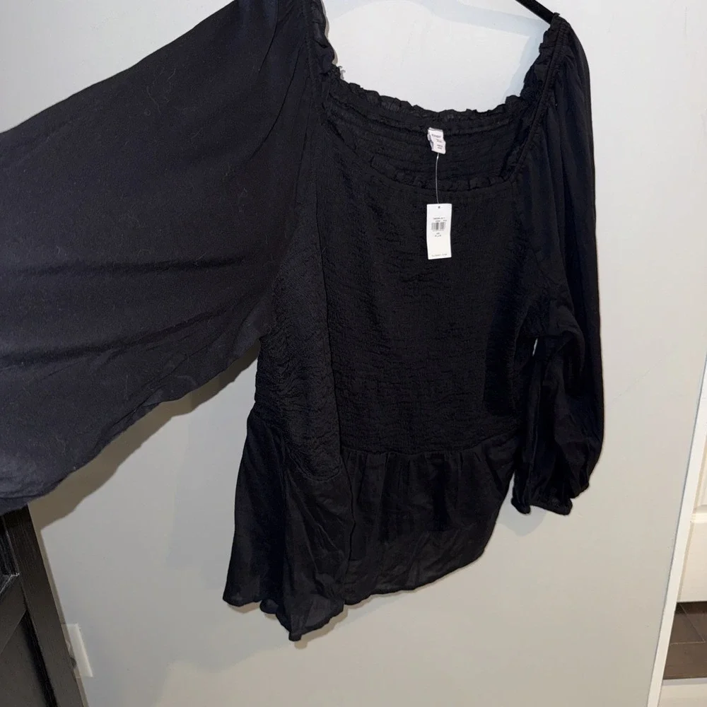 Old‎ Navy Women's Blouse Sz 4X Black Peasant Top Smocked New NWT Cotton Gauze - Picture 2 of 8